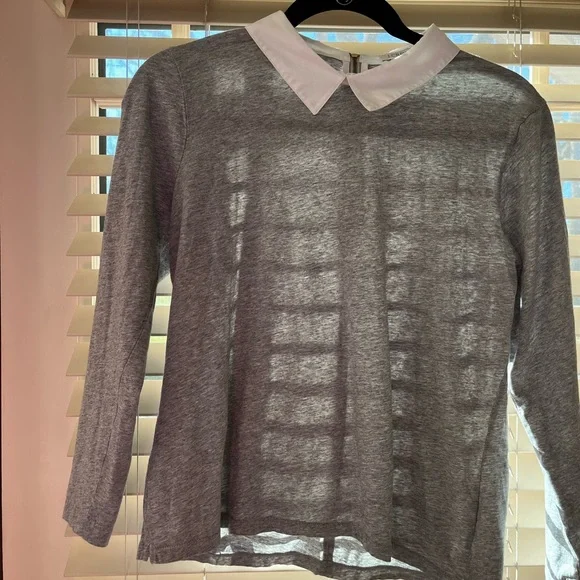 J. Crew gray dressy long sleeve t shit with white collar - Picture 1 of 6